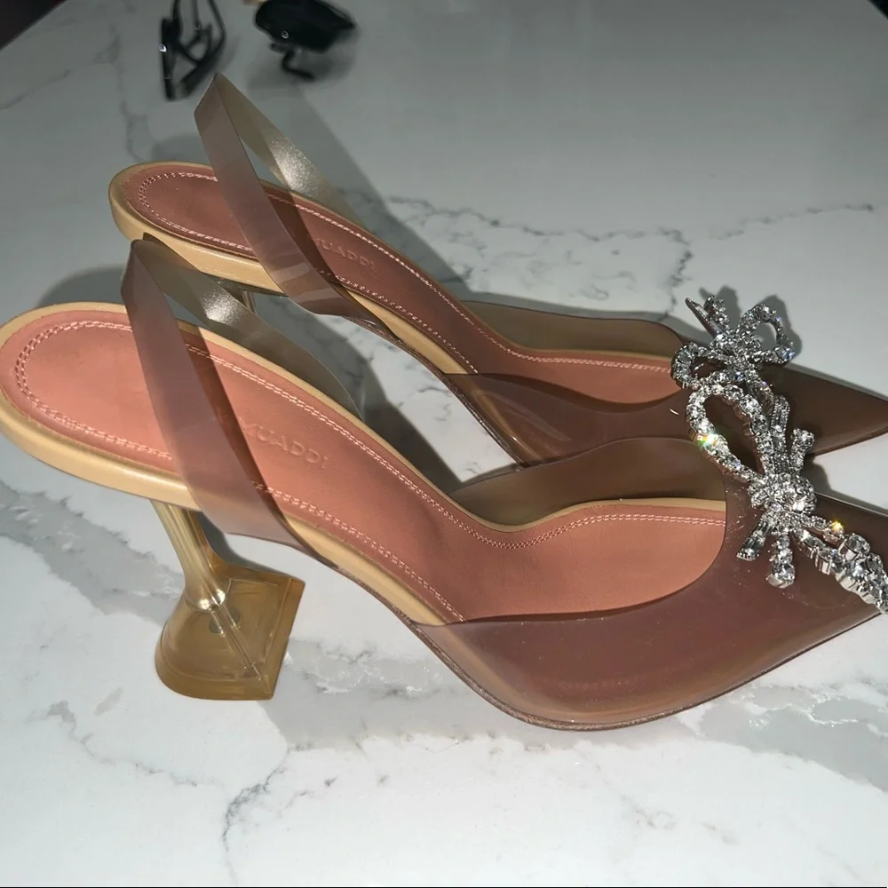 Amina Muaddi Brown Heels with Silver Embellishments - Picture 12 of 15